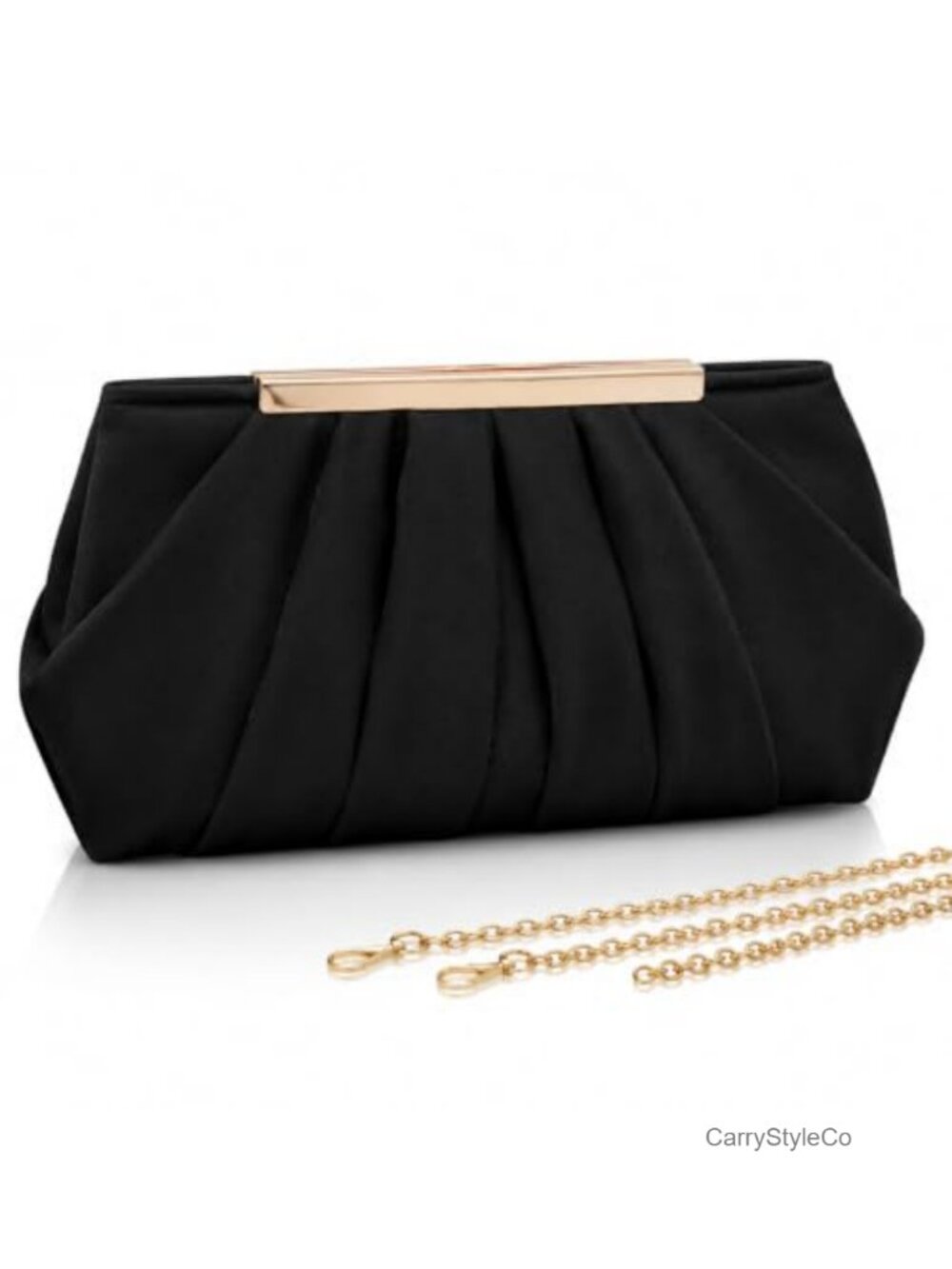 Pleated Satin Evening Clutch with Detachable Chain Strap